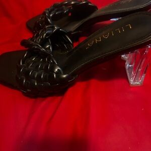 Liliana Black Woven Heels with Clear Block